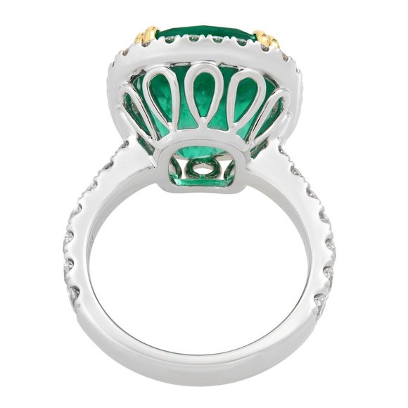 9.23Ctw Cushion Green Emerald & Diamond Halo Engagement Ring 18K White Gold SZ 6 - Picture 8 of 9
